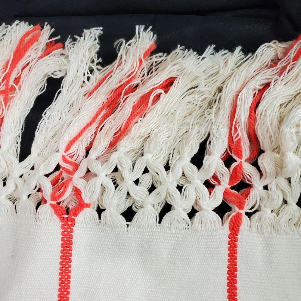 Hand Embroidered Table Runner Aztec Western Mexican Style Fringe Colorful